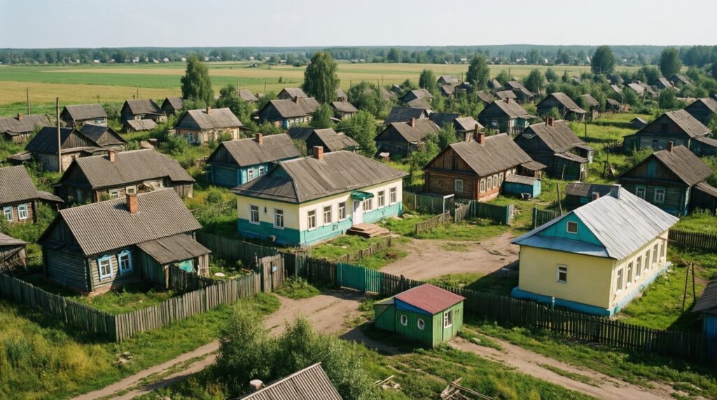 - Сельские поселки при совхозах: школы, клубы и больницы - иллюстрация